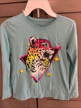 Place Aqua Long-Sleeve Tee with Neon Leopard Graphic